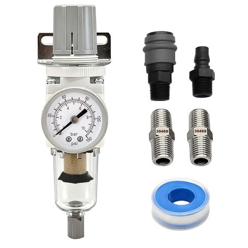 YSIL 1/4" NPT Compressed Air Filter Regulator Combo Piggyback,5 Micron Brass Element Semi-Auto Drain Water Oil Separator with 0-150 PSI Pressure Gauge,Metal Bracket AW2000-02 in Kuwait