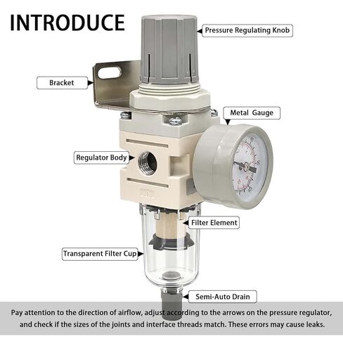 YSIL 1/4" NPT Compressed Air Filter Regulator Combo Piggyback,5 Micron Brass Element Semi-Auto Drain Water Oil Separator with 0-150 PSI Pressure Gauge,Metal Bracket AW2000-02 in Kuwait