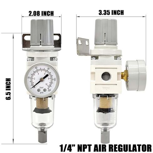 YSIL 1/4" NPT Compressed Air Filter Regulator Combo Piggyback,5 Micron Brass Element Semi-Auto Drain Water Oil Separator with 0-150 PSI Pressure Gauge,Metal Bracket AW2000-02 in Kuwait