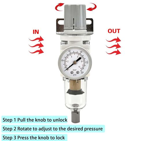 YSIL 1/4" NPT Compressed Air Filter Regulator Combo Piggyback,5 Micron Brass Element Semi-Auto Drain Water Oil Separator with 0-150 PSI Pressure Gauge,Metal Bracket AW2000-02 in Kuwait