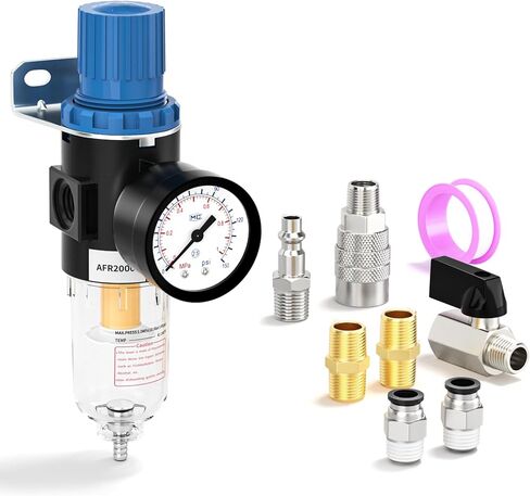 1/4" NPT Inlet AFR2000 Air Filter Pressure Regulator Kit, 0 to 150 Psi Gauge, 5 Micron Brass Element for Air Tool Compressor Filter and Spray Paint Gun in Kuwait