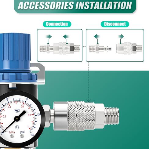 1/4" NPT Inlet AFR2000 Air Filter Pressure Regulator Kit, 0 to 150 Psi Gauge, 5 Micron Brass Element for Air Tool Compressor Filter and Spray Paint Gun in Kuwait