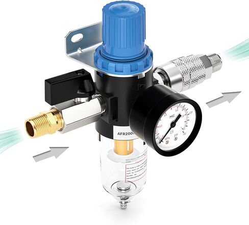 1/4" NPT Inlet AFR2000 Air Filter Pressure Regulator Kit, 0 to 150 Psi Gauge, 5 Micron Brass Element for Air Tool Compressor Filter and Spray Paint Gun in Kuwait
