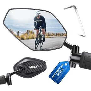 West Biking Bike Mirror, 360° Adjustable HD Shatterproof Bicycle Mirror, Aluminium Alloy Mirror Stem Provides Exceptional Stability,Handlebar-End Rear-View Mirror Suitable For E-Bike(Left) in Kuwait
