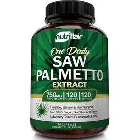 NutriFlair Saw Palmetto Extract 750mg, 120 Capsules - Natural Prostate Supplement & Berry Health Support - Helps Block DHT to Prevent Hair Loss and Helps Reduce Frequent Urination, for Women and Men in Kuwait