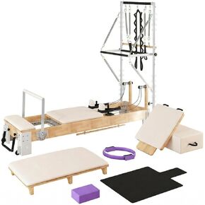 Professional Oak Wood Pilates Reformer Machine for Home Use & Studio, Pilates Equipment for Full Body Workout, Stability Training, Includes Jump Board, Sitting Box, and Accessories in Kuwait