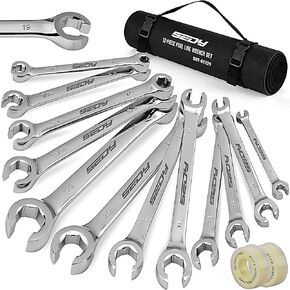 4-Piece Flare Nut Wrench Set - SAE Brake Line Wrench 1/4, 5/16, 3/8, 7/16, 1/2, 9/16, 5/8, 11/16-inch, Professional Offset Heads, Portable Organizer Pouch Included in Saudi Arabia