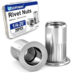 1/4-20 Rivet Nuts, UNC 304 Stainless Steel, Rivnut Threaded Insert Flat Head Knurled Body 20 Pcs in Kuwait