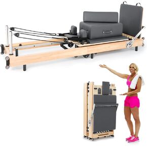 آلة بيلاتيس ريفورمر، معدات بيلاتيس منزلية من خشب البلوط، آلة بيلاتيس قابلة للطي مع صندوق إصلاح، لوحة القفز للتمرينات المنزلية وتمارين الجسم، تناسب استوديو اليوغا في صالة الألعاب الرياضية in Kuwait