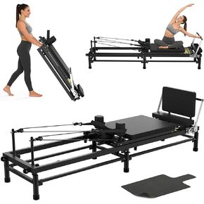 Pilates Reformer, 91’’ Foldable Pilates Machine for Home Use and Gym Workout, Pilates Equipment with Adjustable Reformer Heights, Reformer Machine with Springs & Cords and Jump Boards in Kuwait
