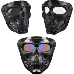 3 قطع من قناع Airsoft لكامل الوجه، قناع وجه كامل تكتيكي جمجمة Airsoft لكرات الطلاء والدراجات النارية ودرع الرجال - أقنعة مقاومة للصدمات للهالوين وألعاب الحرب CS والرياضات الخارجية in Kuwait
