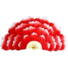 Dance Fans, 1 Pair Peony Flower Faux Silk Veil Fans, Faux Silk Bamboo Long Fans, Abanicos de Danza, Large Flower Petals Fans, Group Dance Performance Prop in Saudi Arabia
