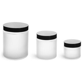 8 oz Frosted Glass Straight Sided Jars w/Black Phenolic Caps in Kuwait