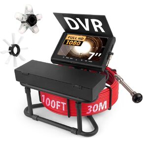 DVR Pipe Inspection Camera System, 7-Inch HD Screen, 30M/100FT Cable, Sewer Camera 1080P Full HD Recording, Drain Pipeline Endoscope with LED Lights, Waterproof IP68 Borescope 32GB SD Card Storage in Saudi Arabia