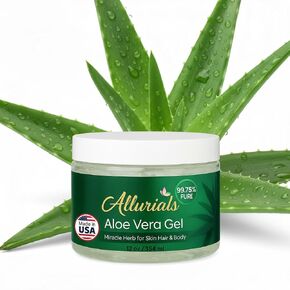 Allurials 99.75% Pure & Organic Aloe Vera Gel - Made in USA, Clinically tested & Dermatologist approved, Hydrates & Heals Dry & Damaged Skin & Hair- 12 Oz in Kuwait