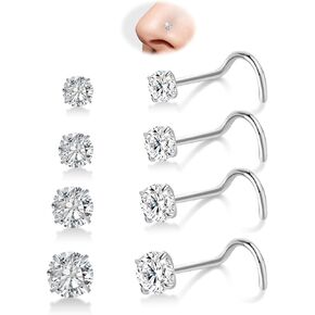 8PCS G23 Titanium Nose Rings Studs - 20G Nose Screw Studs Silver Diamond Cubic Zirconia Corkscrew Rings Hypoallergenic Piercing Jewerly for Women Men 1.5mm 2mm 2.5mm 3mm in Kuwait