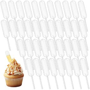 100Pcs 4Ml Cupcakes Pipettes, Clear Transfer Liquid Pipettes Dropper, Plastic Pipette Kitchen Supplies, Injector Mini Pipet for Chocolate Strawberries Cupcakes Mini Cakes Waffles in Kuwait