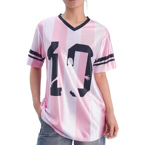 Argentina Jersey Women Pink Oversized Soccer Y2K Number V Neck Short Sleeve Streetwear Jersey Top in Saudi Arabia