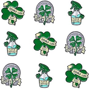 9 PCS Clover Clover St Patrick's Day Badge Label Pins for Woman Man Metal Messel Pins Grooches Festivals Ireland Gift For Cloths Backpack Hat (Green) in Kuwait