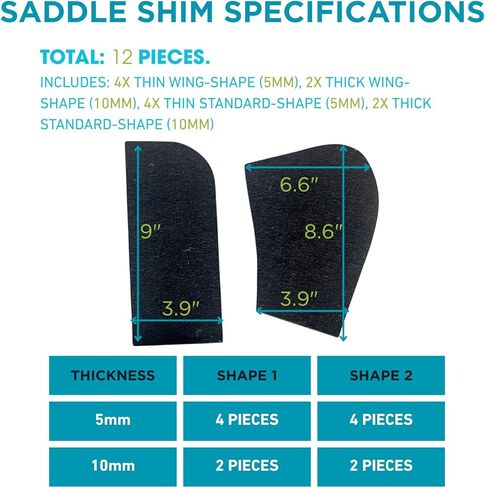 Felt Shims for English & Western Saddle Pad, Adjustable 5mm & 10mm Balance Pads for Horses, Shock Absorbing & Breathable Fit Pad Horse Saddle Correction System Black 12-Piece in Saudi Arabia