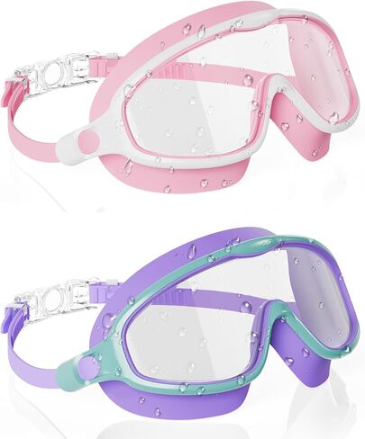 Aegend Swim Goggles for Kids Youth 3-14 - 2 Pack Wide Frame Anti-Fog Anti-UV Clear Vision Goggles for Swimming in Kuwait