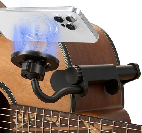 TECHO Magnetic Guitar Phone Holder Mount, Adjustable & Rotatable Clamp for Guitars, Ukuleles, And Basses, Ideal for Sheet Music, Chords, Teaching Videos, Live Streaming & Recording in Kuwait