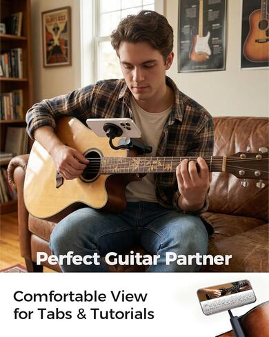 TECHO Magnetic Guitar Phone Holder Mount, Adjustable & Rotatable Clamp for Guitars, Ukuleles, And Basses, Ideal for Sheet Music, Chords, Teaching Videos, Live Streaming & Recording in Kuwait