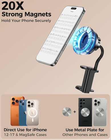 TECHO Magnetic Guitar Phone Holder Mount, Adjustable & Rotatable Clamp for Guitars, Ukuleles, And Basses, Ideal for Sheet Music, Chords, Teaching Videos, Live Streaming & Recording in Kuwait