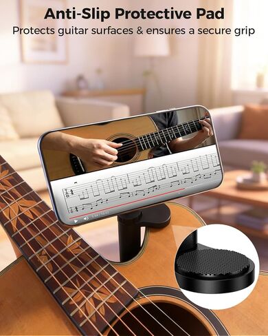 TECHO Magnetic Guitar Phone Holder Mount, Adjustable & Rotatable Clamp for Guitars, Ukuleles, And Basses, Ideal for Sheet Music, Chords, Teaching Videos, Live Streaming & Recording in Kuwait