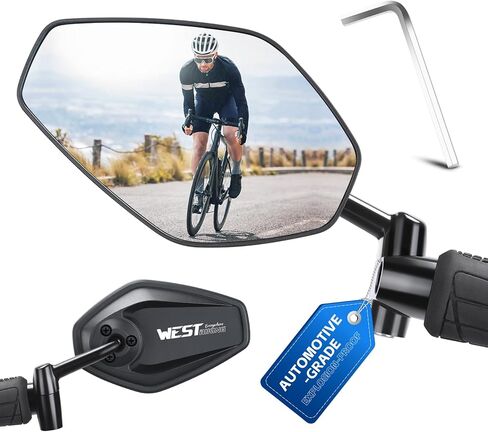 مرآة دراجة West Biking، مرآة دراجة عالية الدقة قابلة للتعديل 360 درجة، جذع مرآة من سبائك الألومنيوم يوفر ثباتًا استثنائيًا، مرآة رؤية خلفية لنهاية المقود مناسبة للدراجة الإلكترونية (يسار) in Kuwait