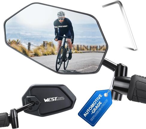مرآة دراجة West Biking، مرآة دراجة عالية الدقة قابلة للتعديل 360 درجة، جذع مرآة من سبائك الألومنيوم يوفر ثباتًا استثنائيًا، مرآة رؤية خلفية لنهاية المقود مناسبة للدراجة الإلكترونية (يسار) in Kuwait