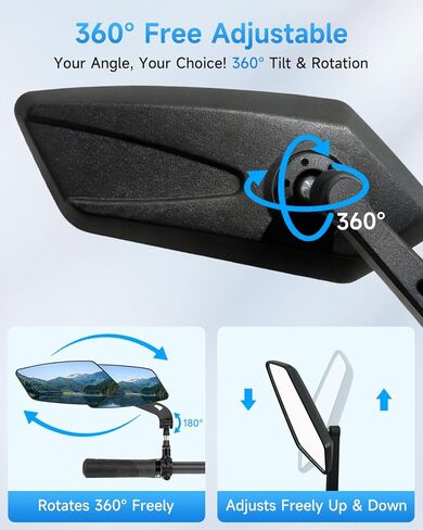 مرآة الدراجة، مرايا دراجة المقود، عدسة زجاجية عالية الدقة مقاومة للخدش، مرايا خلفية آمنة قابلة للدوران 360 درجة وقابلة للطي، مرآة رؤية خلفية للدراجة للسكوتر، الدراجة الإلكترونية، ملحقات الدراجة (زوج واحد) in Kuwait