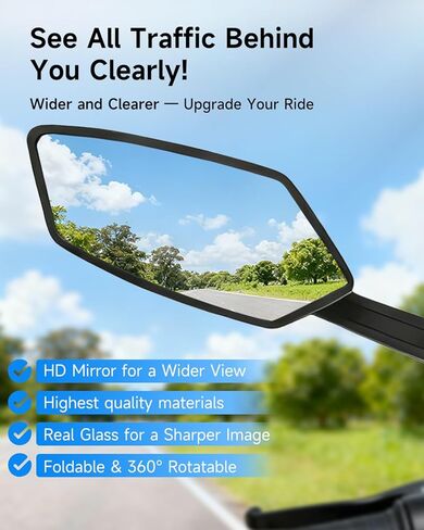 مرآة الدراجة، مرايا دراجة المقود، عدسة زجاجية عالية الدقة مقاومة للخدش، مرايا خلفية آمنة قابلة للدوران 360 درجة وقابلة للطي، مرآة رؤية خلفية للدراجة للسكوتر، الدراجة الإلكترونية، ملحقات الدراجة (زوج واحد) in Kuwait