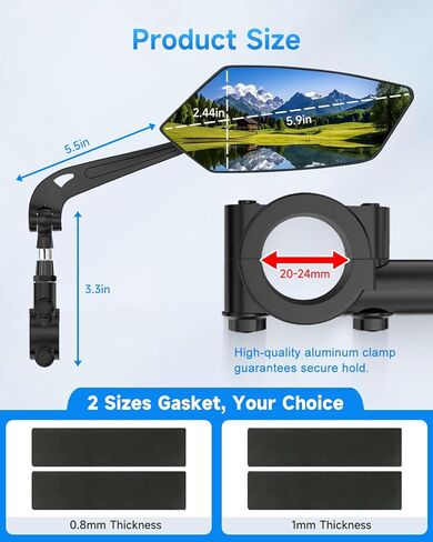 مرآة الدراجة، مرايا دراجة المقود، عدسة زجاجية عالية الدقة مقاومة للخدش، مرايا خلفية آمنة قابلة للدوران 360 درجة وقابلة للطي، مرآة رؤية خلفية للدراجة للسكوتر، الدراجة الإلكترونية، ملحقات الدراجة (زوج واحد) in Kuwait