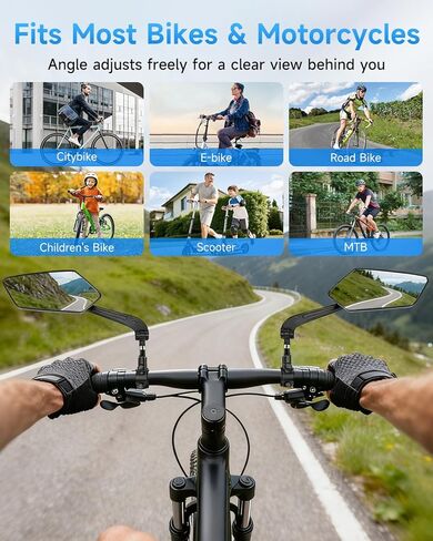 مرآة الدراجة، مرايا دراجة المقود، عدسة زجاجية عالية الدقة مقاومة للخدش، مرايا خلفية آمنة قابلة للدوران 360 درجة وقابلة للطي، مرآة رؤية خلفية للدراجة للسكوتر، الدراجة الإلكترونية، ملحقات الدراجة (زوج واحد) in Kuwait