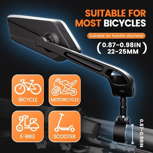 Bike Mirror Handlebar Mount, Bike Mirrors for Handlebars with Scratch Resistant Glass, 360°Adjustable Bike Rear View Mirror for Scooter, Motorcycle, Bikes (2 pack) in Saudi Arabia