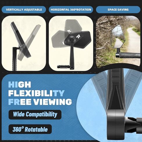 مرآة رؤية خلفية للدراجة قابلة للطي بزاوية 360 درجة وقابلة للتعديل تناسب القطر الداخلي 15-20 مم، لسكوتر الدراجة الإلكترونية على الطرق الجبلية للبالغين (عالمية لليسار واليمين) in Kuwait