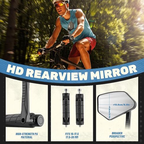 مرآة رؤية خلفية للدراجة قابلة للطي بزاوية 360 درجة وقابلة للتعديل تناسب القطر الداخلي 15-20 مم، لسكوتر الدراجة الإلكترونية على الطرق الجبلية للبالغين (عالمية لليسار واليمين) in Kuwait