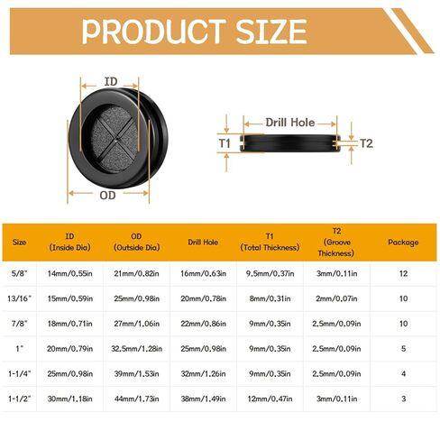 44PCS Rubber Grommet Kit 6 Sizes (5/8",13/16",7/8",1",1-1/4",1-1/2") Rubber Grommets for Wiring DD040-kit in Kuwait