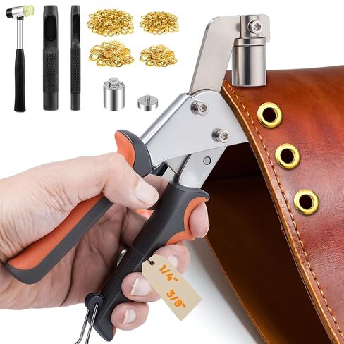 Grommet Tool Kit, 1/4 Inch(6mm), 3/8 Inch (10mm) Grommets Heavy Duty Grommet Kit 500 Metal Eyelets and Grommets in Gold Grommet Eyelet Pliers Kit Eyelet Tool for Fabric, Leather, Belt, Shoes, Clothes in Saudi Arabia