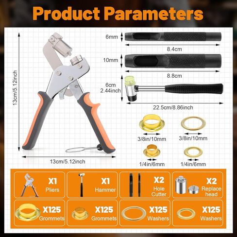 Grommet Tool Kit, 1/4 Inch(6mm), 3/8 Inch (10mm) Grommets Heavy Duty Grommet Kit 500 Metal Eyelets and Grommets in Gold Grommet Eyelet Pliers Kit Eyelet Tool for Fabric, Leather, Belt, Shoes, Clothes in Saudi Arabia