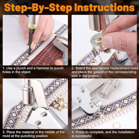 Grommet Tool Kit, 1/4 Inch(6mm), 3/8 Inch (10mm) Grommets Heavy Duty Grommet Kit 500 Metal Eyelets and Grommets in Gold Grommet Eyelet Pliers Kit Eyelet Tool for Fabric, Leather, Belt, Shoes, Clothes in Saudi Arabia