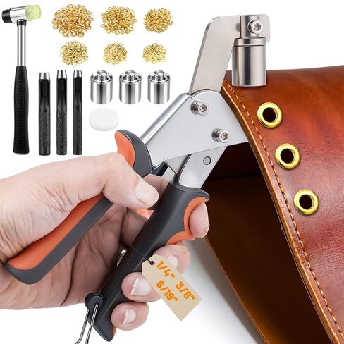 Grommet Tool Kit, 1/4 Inch(6mm), 3/8 Inch (10mm) Grommets Heavy Duty Grommet Kit 500 Metal Eyelets and Grommets in Gold Grommet Eyelet Pliers Kit Eyelet Tool for Fabric, Leather, Belt, Shoes, Clothes in Kuwait