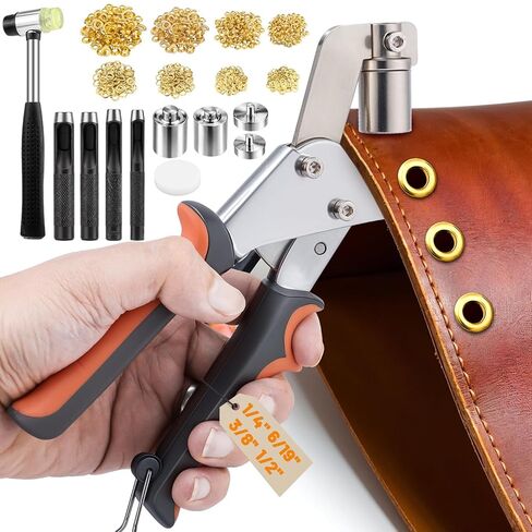 Grommet Tool Kit, 1/4 Inch(6mm), 3/8 Inch (10mm) Grommets Heavy Duty Grommet Kit 500 Metal Eyelets and Grommets in Gold Grommet Eyelet Pliers Kit Eyelet Tool for Fabric, Leather, Belt, Shoes, Clothes in Saudi Arabia
