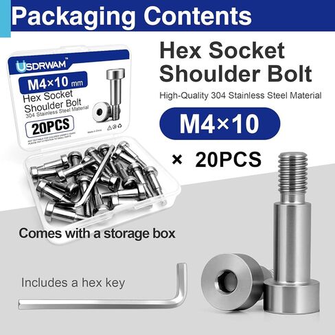 20 Pcs M4×10mm Shoulder Bolt, 304 Stainless Steel Thread Hex Socket Shoulder Bolts for Hydraulic Injection Molding Machinery Industries in Kuwait