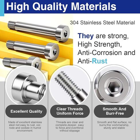 20 Pcs M4×10mm Shoulder Bolt, 304 Stainless Steel Thread Hex Socket Shoulder Bolts for Hydraulic Injection Molding Machinery Industries in Kuwait