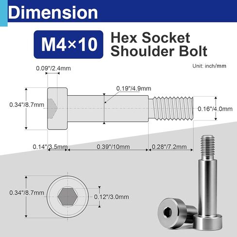 20 Pcs M4×10mm Shoulder Bolt, 304 Stainless Steel Thread Hex Socket Shoulder Bolts for Hydraulic Injection Molding Machinery Industries in Saudi Arabia