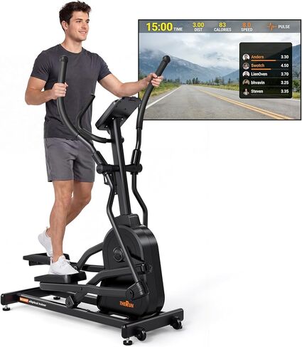 آلة التمرين البيضاوية من THERUN، آلة بيضاوية للاستخدام المنزلي، آلات تدريب بيضاوية مغناطيسية مع خطوة 20 بوصة ومقاومة 32 مستوى، تحميل 350 رطل، مستشعر النبض، اتصال التطبيق in Kuwait