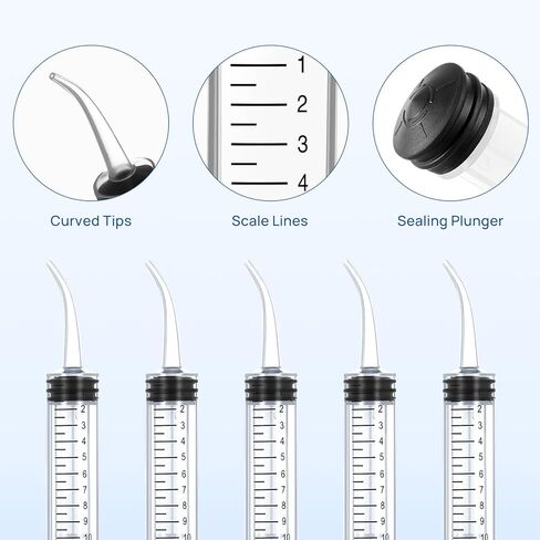 JMU 5 Pack 12ml Syringe With Graduation, Dental Irrigation Syringe with Curved Tip for Teeth Cleaning Dental Oral Care in Saudi Arabia