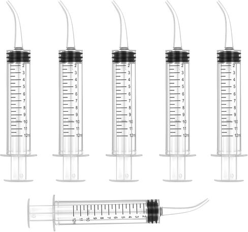 JMU 5 Pack 12ml Syringe With Graduation, Dental Irrigation Syringe with Curved Tip for Teeth Cleaning Dental Oral Care in Saudi Arabia